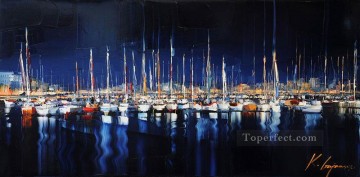 埠頭のボート青いカル ガジュム テクスチャ Oil Paintings